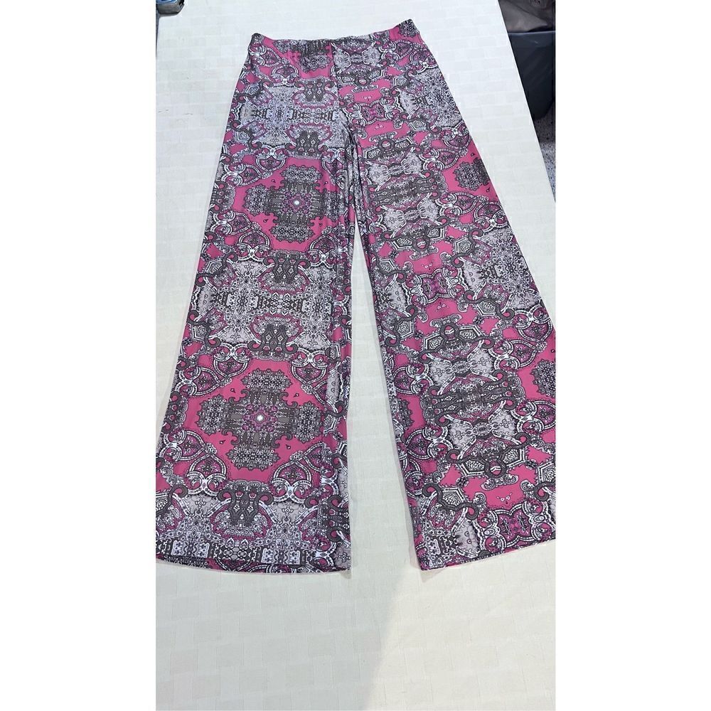 CHICOS PINK BROWN PALAZZO PANTS SIZE 8-10 - Picture 2 of 8